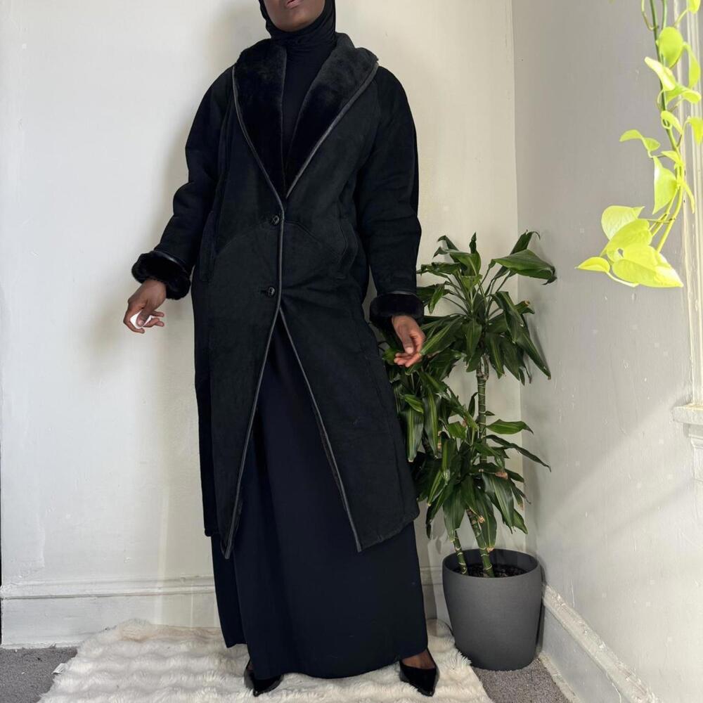 Vintage Synergy buttery soft genuine leather faux-fur‎ Penny Lane maxi coat - M